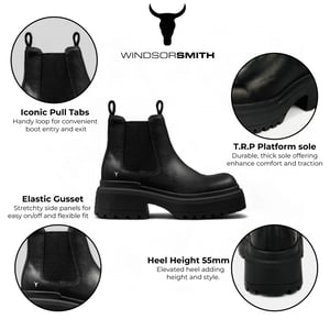 Windsor Smith Black Chunky Leather Chelsea Boots - Dopamine