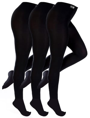 3 Par Multipack Ladies Thermal Tights | THMO | Svarta Vinter Fleece Fodrade Strumpbyxor för Damer - Svart