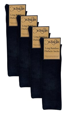 Mens Knee High Diabetic Socks | Dr.Socks | Extra Wide Loose Long Bamboo Socks for Swollen Legs - Black