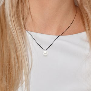 Diamond Necklace Natural 0.030 Cts en Freshwater Pearl Ronde 8-9 mm Link Nylon Black 925
