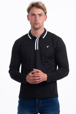 D-Rock Mens Long Sleeve Polo Shirt with Dual-Stripe Collar