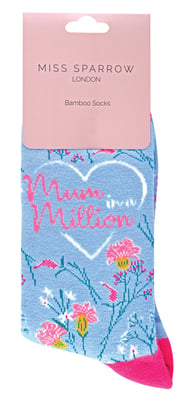 Miss Sparrow - Ladies Mum Socks | Floral Patterned Bamboo Socks | Breathable Soft | Gifts for Mothers Day - Mum Socks (Blue)