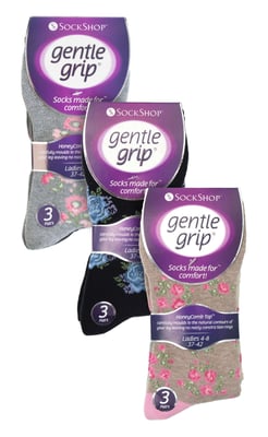 9 Pair Multipack Ladies Cotton Crew Non Elastic Socks | Gentle Grip | Womens Soft Top Striped Patterned Non Binding Socks - Floral 1