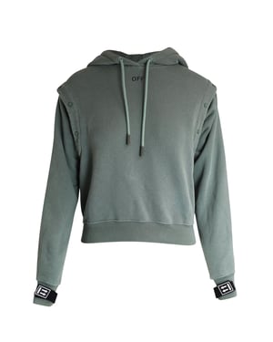 Off-White Hoodie med avtagbara ärmar i khaki bomull