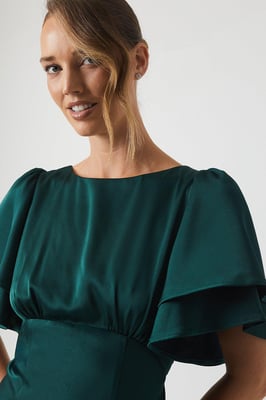 Satin Back Crepe Double Sleeve Bridesmaids Dress