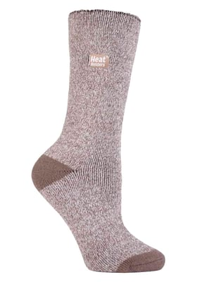 Heat Holders Lite - Ladies Thin Winter Thermal Socks in Plain Colours - Brown / Cream