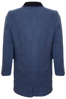 Mens 3/4 Long Navy Crombie Overcoat Jacket Herringbone Tweed Coat Peaky Blinder