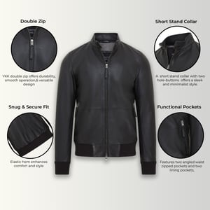 Heren Zwart Retro Leren Bomberjack - Adak