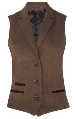 Tweed 1920-tals fiskbensmönstrad ljusbrun väst, dam