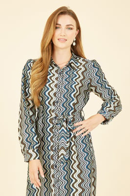 Multicolour Abstract Stripes Shirt Dress