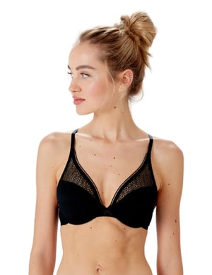 Delicate Lace Underwired T-shirt Bra - Black