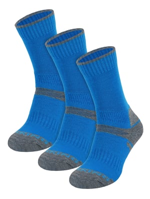 3 Pair Multipack Kids Merino Wool Hiking Socks | Lightweight Anti Blister Socks for Boys & Girls - Blue