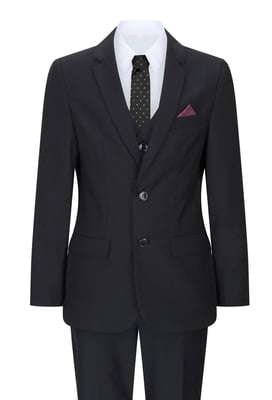 Boys 3 Piece Plain Black Classic Retro Suit