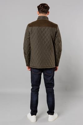 Khaki Diamond Quilted Jacket With Corduroy Detail
