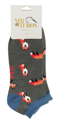 Mens Bamboo Trainer Socks | Mr Heron | Animal Themed Breathable Low Cut Sneaker Socks - Foxes (Charcoal)