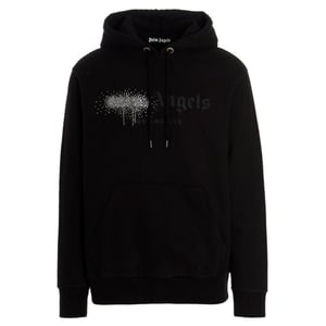 Palm Angels Rhinestone Logo Print Hoodie in Black