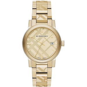 Burberry BU9038 The City Engraved Checked Gold Unisex-klocka