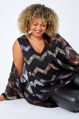 Curve 3/4 Sleeve Sequin Zig Zag Kimono