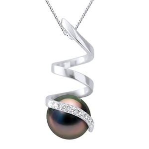 Diamond Pendant 0.060 Cts Gekweekte Parel van Tahiti Ronde 89mm White Gold