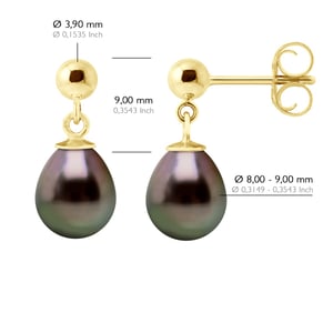 Oorbellen Echte Cultiveerde Tahiti Parel Pear 8-9 mm