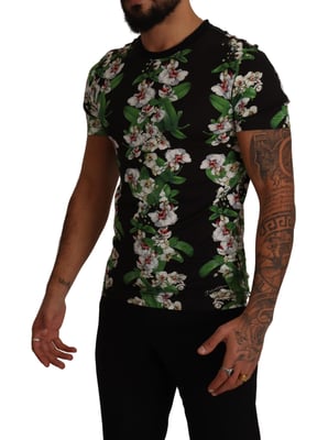 Dolce & Gabbana Zwarte Bloemenprint Crewneck Heren T-shirt