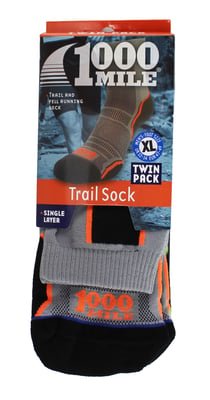 1000 Mile - 2 Pack Mens Trail Single Layer Moisture Wicking Merino Wool Socks - Grey
