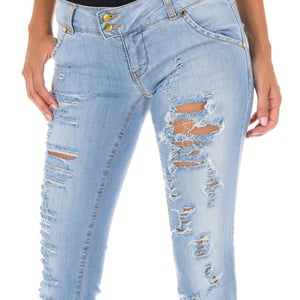 Long Denim Pants worn and torn effect 10DBF0094 woman