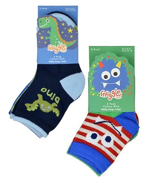 6-pack Baby Boys Monsters Dinosaurie Design Pattern Socks | Sock Snob | Roliga bomullsstrumpor för småbarn - Dinosaurie