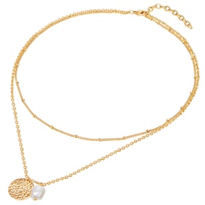 Necklace stainless steel yellow gold freshwater cultured pearl white Valero Pearls