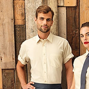 Premier Heren Korte Mouw Formele Poplin Gewoon Werk Shirt (Natuurlijk)
