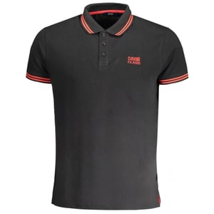Cavalli Class Tipped Collar Red Logo Black Polo Shirt