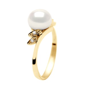 Zoetwater Parel Ring 7-8 mm en 0020 Cts Diamond Jewellery Yellow Gold