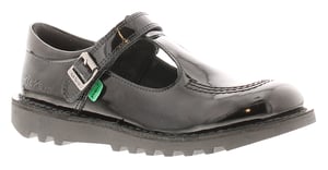 Kickers Girls School Shoes Kick T Bar Leather Hook and loop black