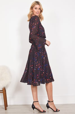Black Abstract Floral Print Fit & Flare Dress