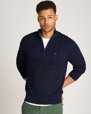 Tommy Hilfiger Classic Cotton Cable Mens Half Zip Mock Sweatshirt