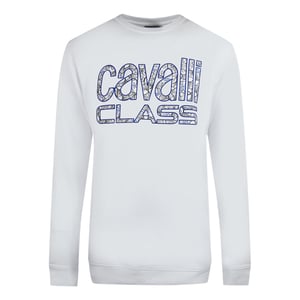 Cavalli Class Bold Floral Design Vit Sweatshirt
