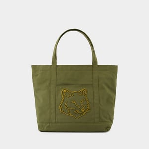 Stor shoppingväska med rävhuvud - Maison Kitsune - Bomull - Grön