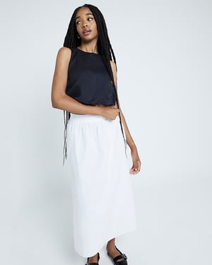 River Island Womens Maxi Skirt White Cotton Poplin