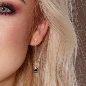 Drop Earrings Tahitian Pearls Pears 8-9mm Yellow Gold