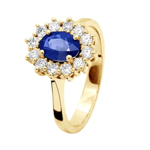 DIADEMA - Ring - Safir omgiven av diamanter - Gult guld