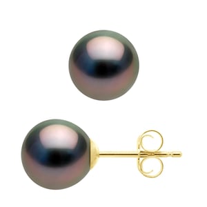 Oorbellen Geel Goud 375 - Echte Gecultiveerde Tahiti Parels Semi Rond 7,5-8 mm