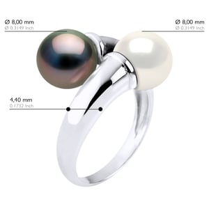 Ring U & Ik Prestige van Zilver 925 Geverfd met Rhodium, versierd met Echte Gecultiveerde Tahitiaanse Parel en FRESHWATERKLEUR NATUURLIJK WIT - 8-9 mm