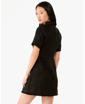 Embellished Collar Holiday Tweed Dress