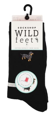 Wild Feet - 3 Pack Ladies Embroidered Animal Design Cotton Rich Socks