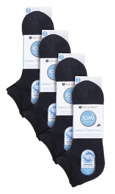 12 Pair Multipack Diabetic Trainer Socks for Swollen Feet & Ankles | IOMI | Cotton Cushioned Extra Wide Low Cut Socks for Men & Women - Black