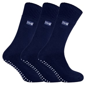 3 paar met fleece gevoerde pantoffelsokken voor heren | THMO | Ademende Crew Indoor Sokken met Grippers - Marine
