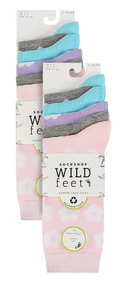 Wildfeet - 10 Pack Ladies Bamboo Crew Socks with Dots, Leopard & Floral Pattern - Multicolour