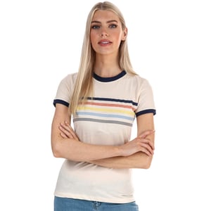 Brave Soul Rainbow T-shirt met contrasterende bies voor dames, crèmekleur
