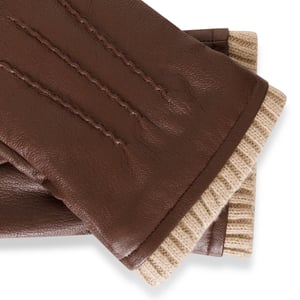 Barneys Originals Brown Goat Leather Glove with Cream Knit Cuff