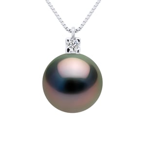 Halsketting Sieraden Diamanten 0,03 ct - Echte Gecultiveerde Tahiti Parel Rond 9-10 mm
